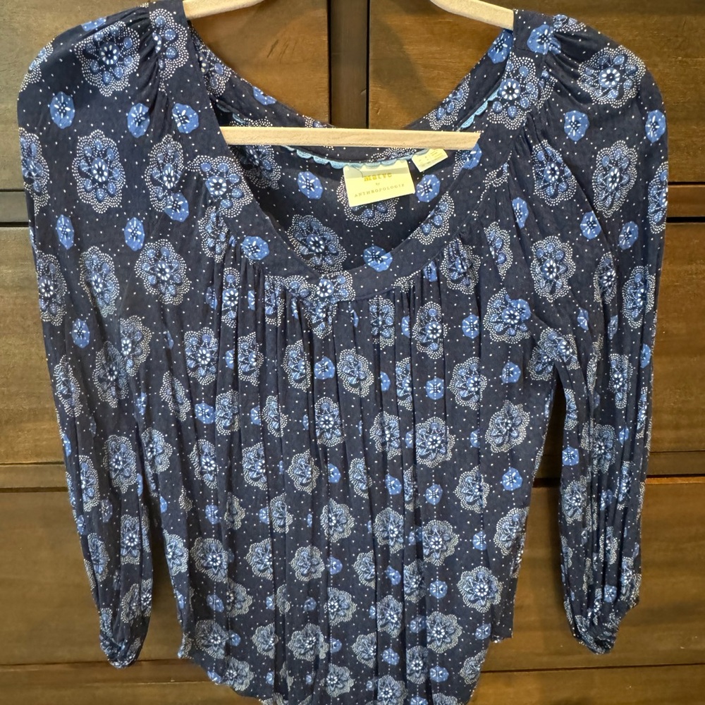 Maeve Blue Pleated Blouse